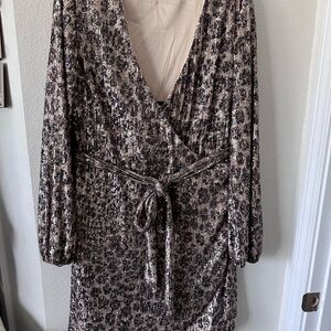 Gianni Bini Leopard Animal Print Sequins Wrap Dress